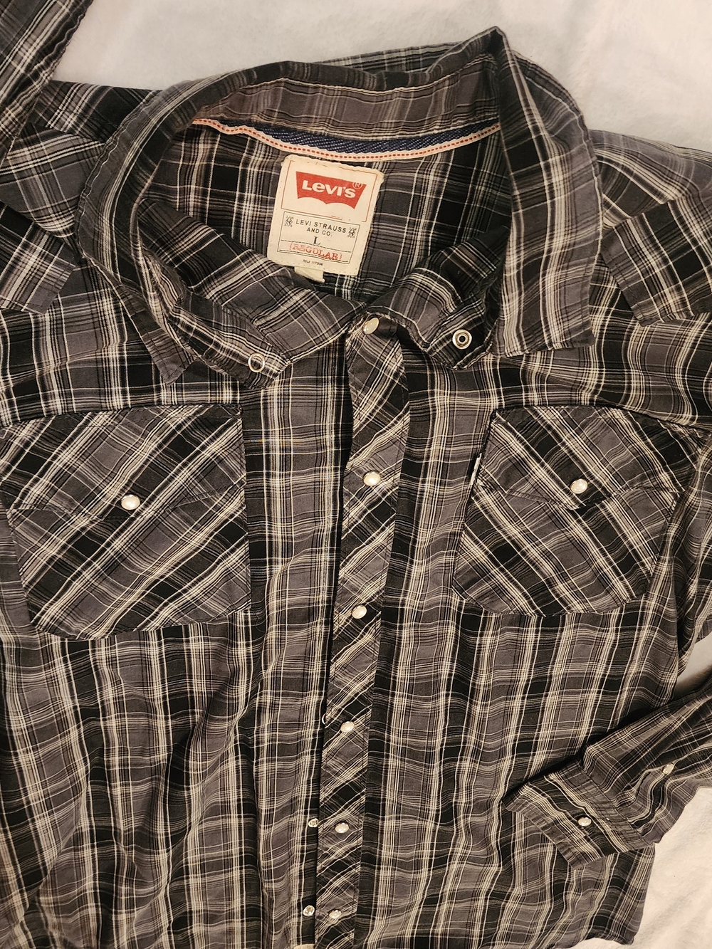 Levi's Gray and Black Plaid Snap-Front Button-Down Shirt Men's XL